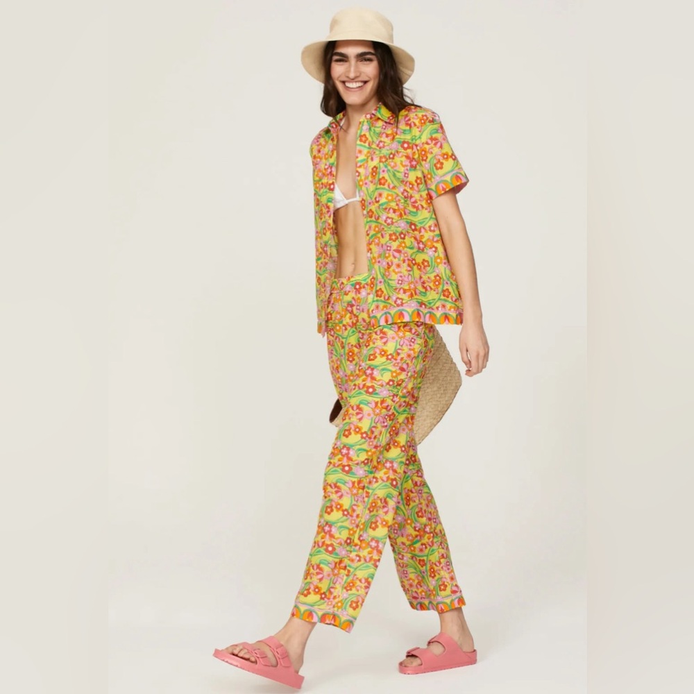 FLAWED Solid & Striped Yellow Floral The Avril Pants Size XS $188